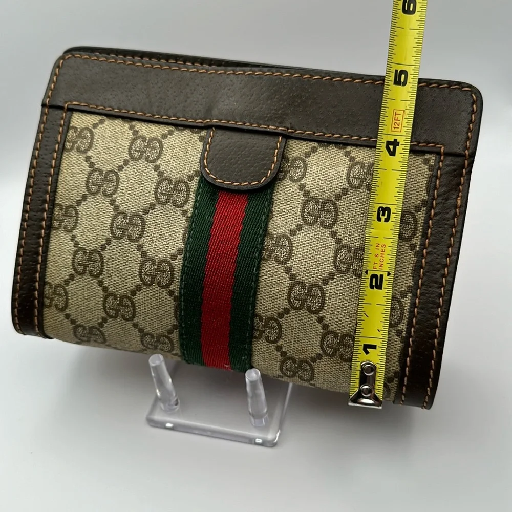 Gucci Beige Monogram Cosmetic Case with Green and Red Stripe